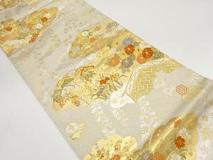 アンティーク　雲取りに菊・松藤・撫子模様織り出し袋帯（材料）